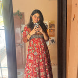 Crimson floral long gown