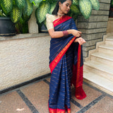 Ink blue madurai cotton sungudi saree