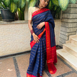 Ink blue madurai cotton sungudi saree