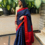 Ink blue madurai cotton sungudi saree