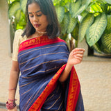 Ink blue madurai cotton sungudi saree