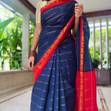 Ink blue madurai cotton sungudi saree