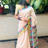 Semi tussar saree with contrast olive green unstitched blouse