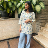 White and powder blue cotton short kurti