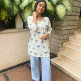 White and powder blue cotton short kurti