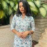 White floral cotton short kurti