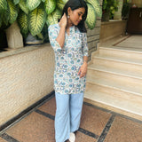 White floral cotton short kurti