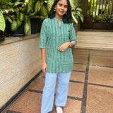 Green stripes cotton short kurti