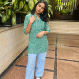 Green stripes cotton short kurti