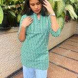 Green stripes cotton short kurti