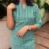 Green stripes cotton short kurti