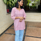 Pink stripes cotton  short kurti