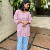 Pink stripes cotton  short kurti