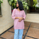 Pink stripes cotton  short kurti