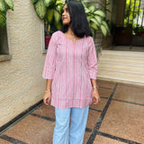 Pink stripes cotton  short kurti