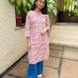 Peach floral cotton kurti