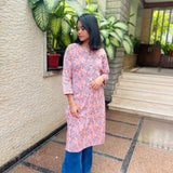 Peach floral cotton kurti