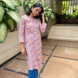 Peach floral cotton kurti