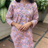 Peach floral cotton kurti