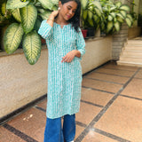 Green leaf printed cotton kurti