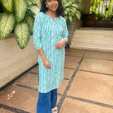 Green leaf printed cotton kurti