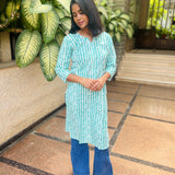 Green leaf printed cotton kurti