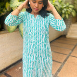 Green leaf printed cotton kurti