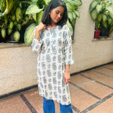 Off white floral cotton kurti