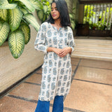 Off white floral cotton kurti