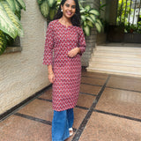 Maroon geometric cotton kurti