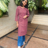 Maroon geometric cotton kurti