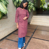 Maroon geometric cotton kurti