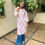 Baby pink checked cotton kurti