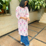 Baby pink checked cotton kurti