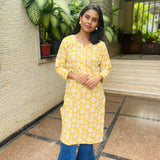 Mustard geometric printed cotton kurti