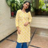 Mustard geometric printed cotton kurti