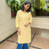 Mustard geometric printed cotton kurti