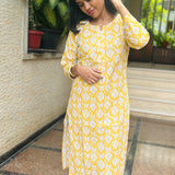 Mustard geometric printed cotton kurti