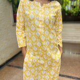 Mustard geometric printed cotton kurti