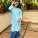 Light blue geometric cotton kurti