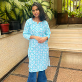 Light blue geometric cotton kurti