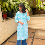 Light blue geometric cotton kurti