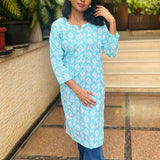 Light blue geometric cotton kurti