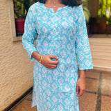 Light blue geometric cotton kurti