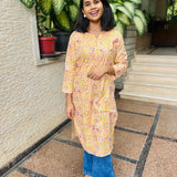 Caramel floral printed cotton kurti