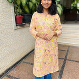 Caramel floral printed cotton kurti