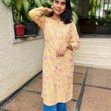 Caramel floral printed cotton kurti