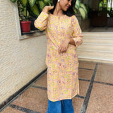 Caramel floral printed cotton kurti