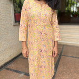 Caramel floral printed cotton kurti