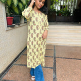 Lime yellow cotton kurti